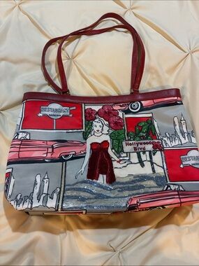 Isabella Fiore Red Graphic Hollywood Scene Tote Bag